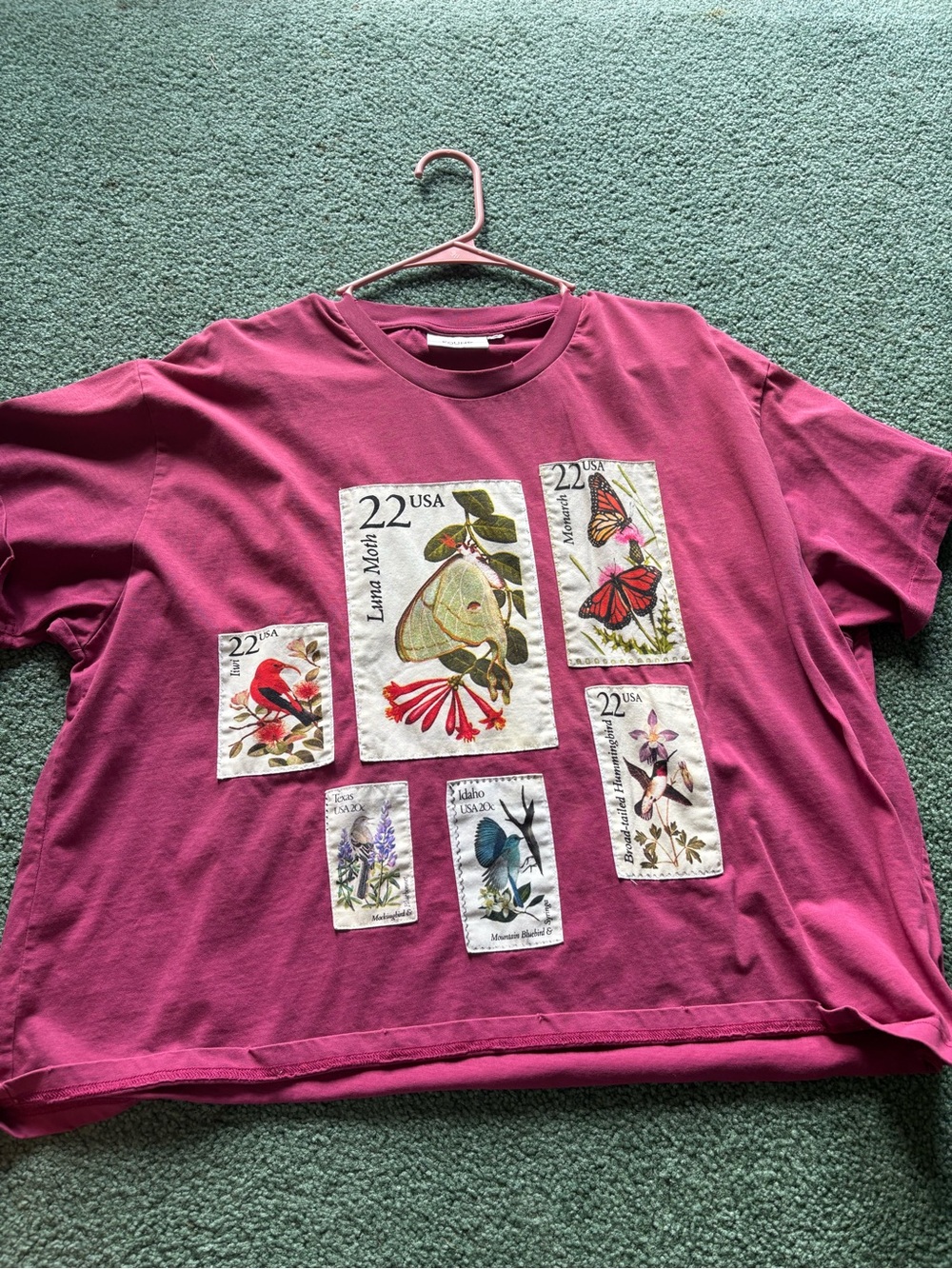 Women's Short Sleeve Graphic Tee - Magenta Stamp Print